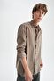 Regular Fit Long Sleeve Velvet Shirt X9838az22wn - 4