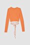 Fitted Crew Neck Tie Detail Long Sleeve Ribbed Camisole T-Shirt - 7