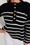 Women's Black Oversize Gold Buttoned Striped Thick Knitwear Sweater - 7