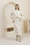 Women's Beige Knitwear Fabric Dress Sweater Set - 2
