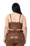 Plus Size Adjustable Thin Strap Crop Leather Brown Bustier - 3