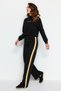 Black Wide Leg Knitted Sweatpants with Color-Blocking Stripe Detail on the Sides Tctaw22Ei0022 - 3