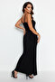 Siyah Fitted/Vücuda Oturan Askılı Maxi Esnek Örme Kalem Elbise TWOSS23EL02435 - 8