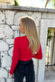 Women's Red Crew Neck Front Gathered Blouse ALC-X11160 - 5