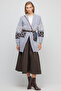 Women's Gray Shawl Neck Standard Fit Patterned Pocketed Wool Knitwear Cardigan - 2