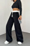Women's Black Two Thread Elastic Waist Oversize Wide Leg Sweatpants - 3