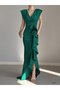 Women's Crepe Fabric Collar Skirt Flounced Evening Dress (COLORFUL) - 3
