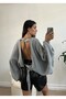 Light Gray Open Back Knitwear Sweater 26027 - 3
