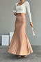 Women's Camel Ribbed Thick Long Viscose Knitwear Skirt - 4