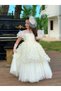 White Butterfly Detailed Girl's Evening Dress, Buckle, Gloves - 4