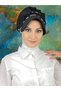 Nazli Model Buckle Large Cream Striped Zebra Pattern Hijab Black Hat - 5