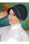 Nazli Model Large Black and White Houndstooth Hijab Black Hat with Buckle - 5