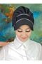 Nazli Model Large Black and White Houndstooth Hijab Black Hat with Buckle - 6