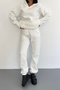 Three Thread Fabric Kangaroo Pocket Hooded Sweatshirt and High Waist Bottom White Sports Tracksuit Set 400 - 2