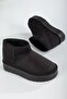 WOMEN'S ULTRA MINI THICK SOLE FUR INSIDE BLACK FLAT SOLE BOOTS - 4