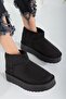 WOMEN'S ULTRA MINI THICK SOLE FUR INSIDE BLACK FLAT SOLE BOOTS