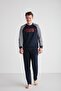 Men's Long Sleeve Navy Blue Pajamas Set C1T8N7O12