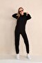 Black Maternity and Maternity Hooded Sweatshirt Tracksuit Set - 3