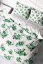 Cotton Satin Double Duvet Cover Set with Elastic Sheets Green Garden