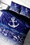 Cotton Satin Double Duvet Cover Set with Elastic Sheets - Night in the Ocean