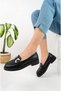 Genuine Leather Black Buckle Women's Shoes Loafer Genuine Leather Buckle Black Loafer - 3