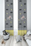 BABY AND KIDS ROOM Elephant and Rabbit Patterned Gray 2 Wing Background Curtain