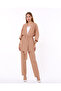 Women's Camel Aerobin Fabric Top Belted Cardigan Bottom Elastic Pocket Buttoned Trousers Bottom Top Set Kimono - 6