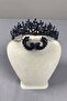 Navy Blue Whole Leaf Model Bridal Crown and Round Earring Set – Crown, Crystal Stone, Stylish Model – Ta