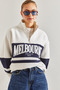 Women's White Zippered Turtleneck Printed Oversize Sweatshirt 60051007 - 6