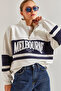 Women's White Zippered Turtleneck Printed Oversize Sweatshirt 60051007