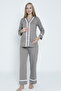 Brown Lace Detailed Buttoned Front Maternity and Maternity Pajamas Set