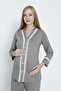 Brown Lace Detailed Buttoned Front Maternity and Maternity Pajamas Set - 4