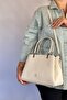 Large Size Embossed Leather Women's Shoulder Bag with 5 Compartments - 4018 Cream