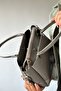 Large Size Embossed Leather 5 Compartment Women's Shoulder Bag 4018 smoked - 3