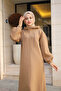 Three Thread Hooded Long Dress Camel