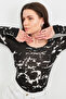 WOMEN'S BLACK AND WHITE MARBLE PATTERNED PRINCESS COLLAR BODY - 2