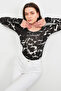 WOMEN'S BLACK AND WHITE MARBLE PATTERNED PRINCESS COLLAR BODY - 3
