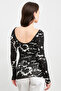 WOMEN'S BLACK AND WHITE MARBLE PATTERNED PRINCESS COLLAR BODY - 4