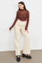 Women's Brown Tulle Transparent Blouse - 3