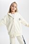 Girl's Hooded Back Printed Thick, Soft Inside Cardigan - 5