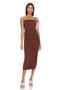 Women's Brown Draped Gathered Strap Lined Zippered Midi Dress - 3