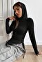 Hooded Side Drawstring Flexible Long Sleeve Thick Combed Cotton Knitted Blouse