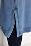 Mavi Yıkamalı Yanı Yırtmaç Detaylı Oversize Örme Sweatshirt TCTSS23TW00062 - 5