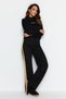 Black Wide Leg Knitted Sweatpants with Color-Blocking Stripe Detail on the Sides Tctaw22Ei0022 - 2
