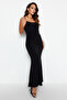 Siyah Fitted/Vücuda Oturan Askılı Maxi Esnek Örme Kalem Elbise TWOSS23EL02435 - 5