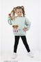 Girl's Medium Thickness Printed Knitted Basic Tights Top and Bottom Set - 5