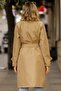 Women's Camel Buttoned Water-Repellent Belted Waist Belted Sleeve Trench Coat - 8