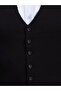 Men's Buttoned Sports / Classic Knitwear Knitted Sleeveless Black Vest Regular Fit - 5