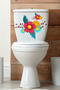 Yellow Red Turquoise Flowers Toilet Sticker Bathroom Sticker Set - 4
