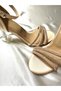 Lady Nude Beige Nude Satin Jewelled Very Stylish 8 Cm Transparent Heeled Blunt Square Wedding Engagement Evening Dress Shoes - 4